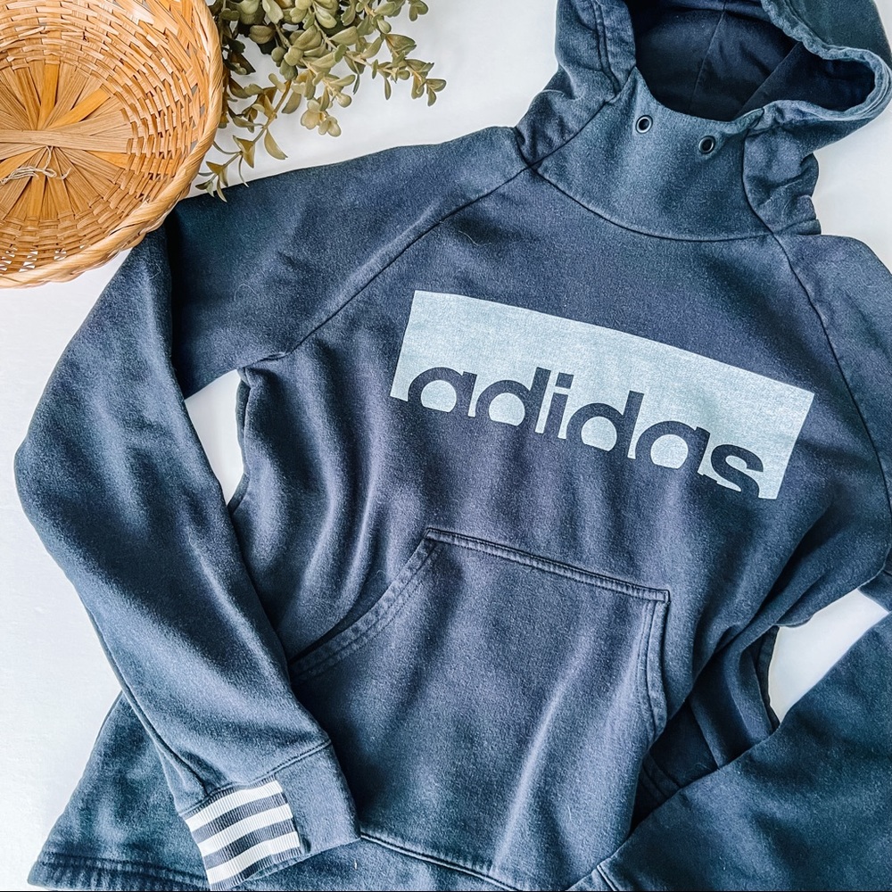 Adidas | Black Mock Neck Hooded Sweatshirt - Picture 1 of 9